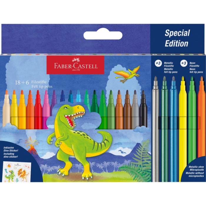 fibre-tip-colour-markers-dinosaur-packet-x-18-6-stickers
